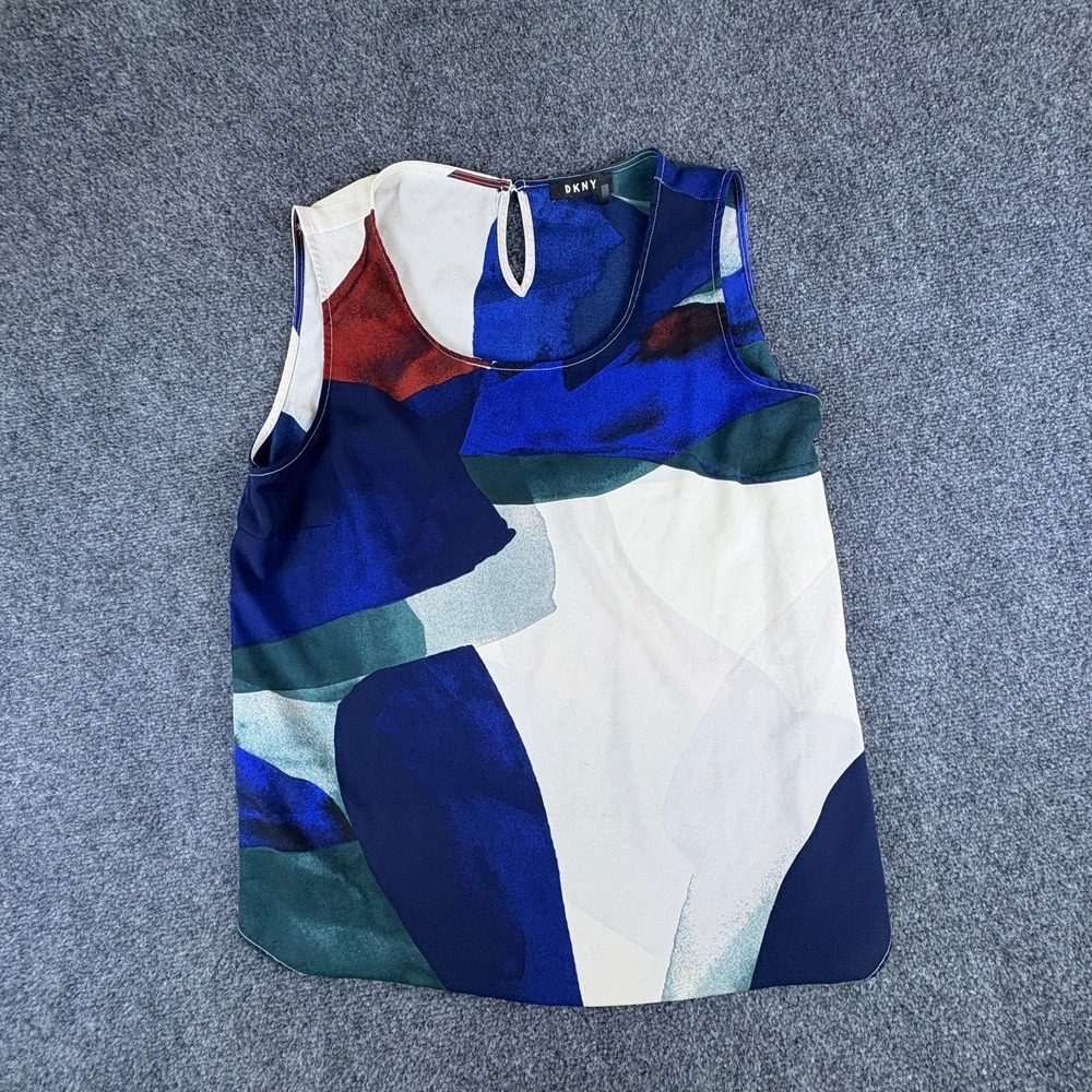 DKNY Tank Top Women M Multicolor Abstract Geometric Keyhole Back Casual Pullover